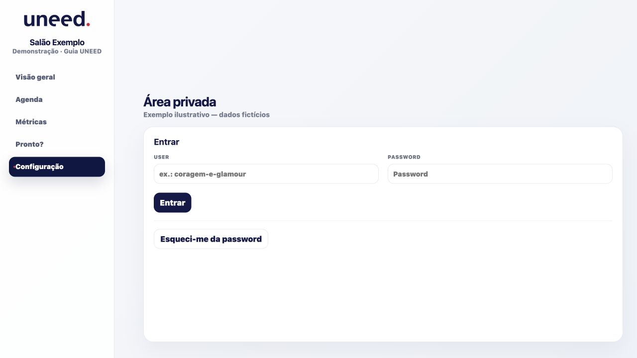 Acesso à área privada com User e Password.